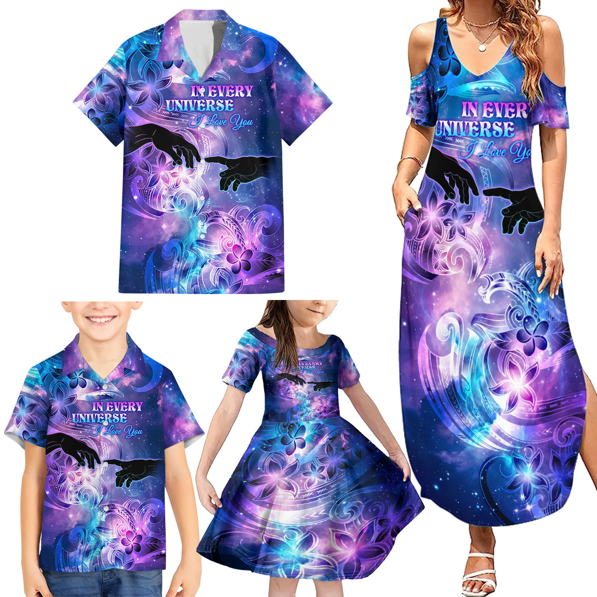 I Love You In Every Universe Personalised Family Matching Summer Maxi Dress and Hawaiian Shirt Polynesian Pattern Galaxy Style LT9 - Polynesian Pride