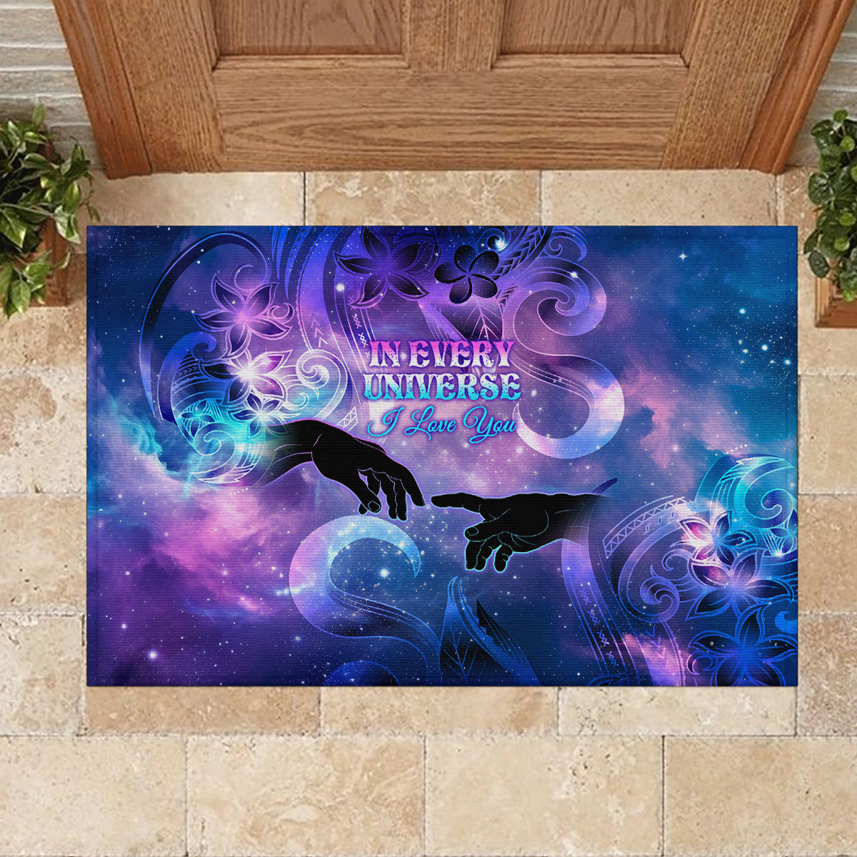 I Love You In Every Universe Personalised Rubber Doormat Polynesian Pattern Galaxy Style LT9 - Polynesian Pride