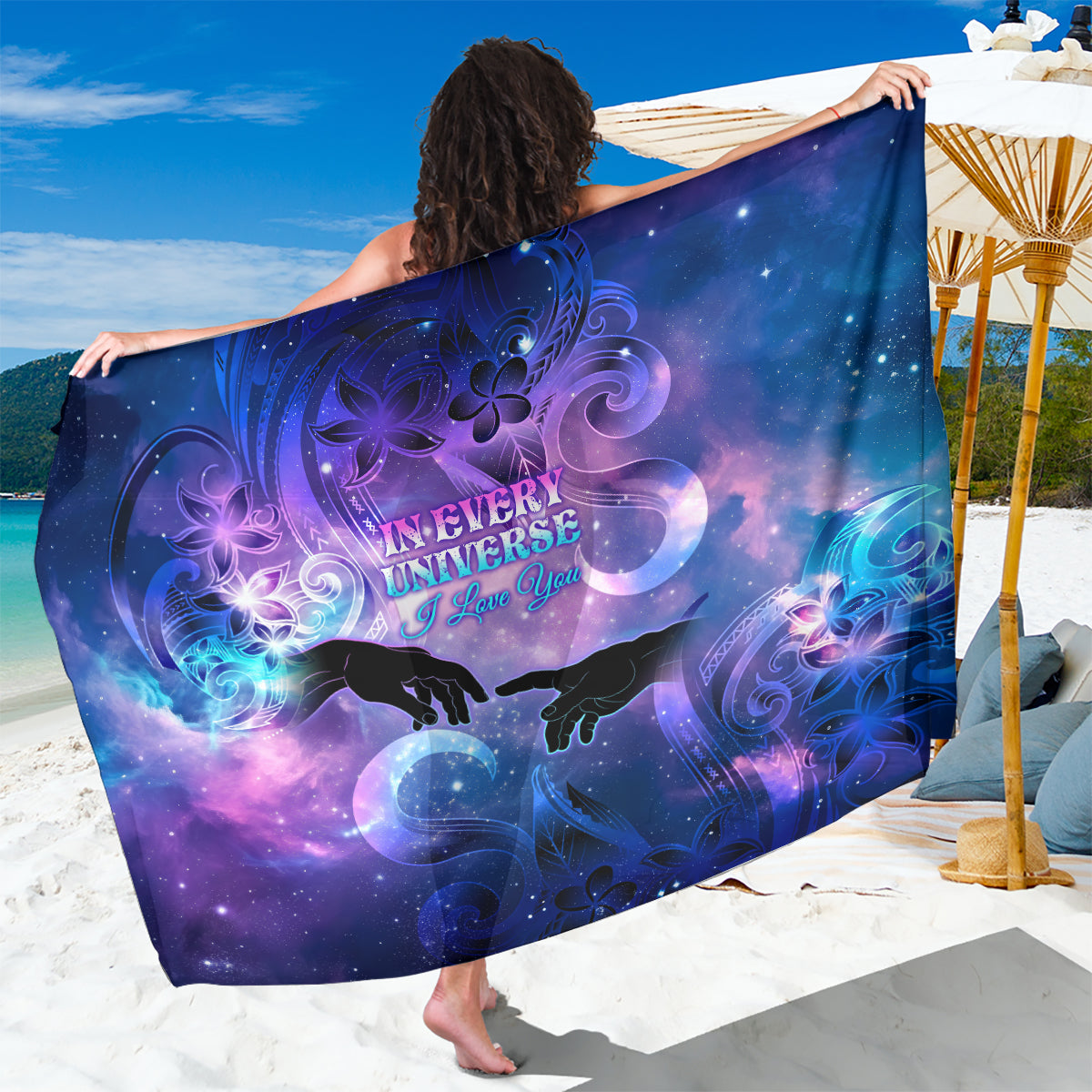 I Love You In Every Universe Personalised Sarong Polynesian Pattern Galaxy Style LT9 One Size 44 x 66 inches Galaxy - Polynesian Pride