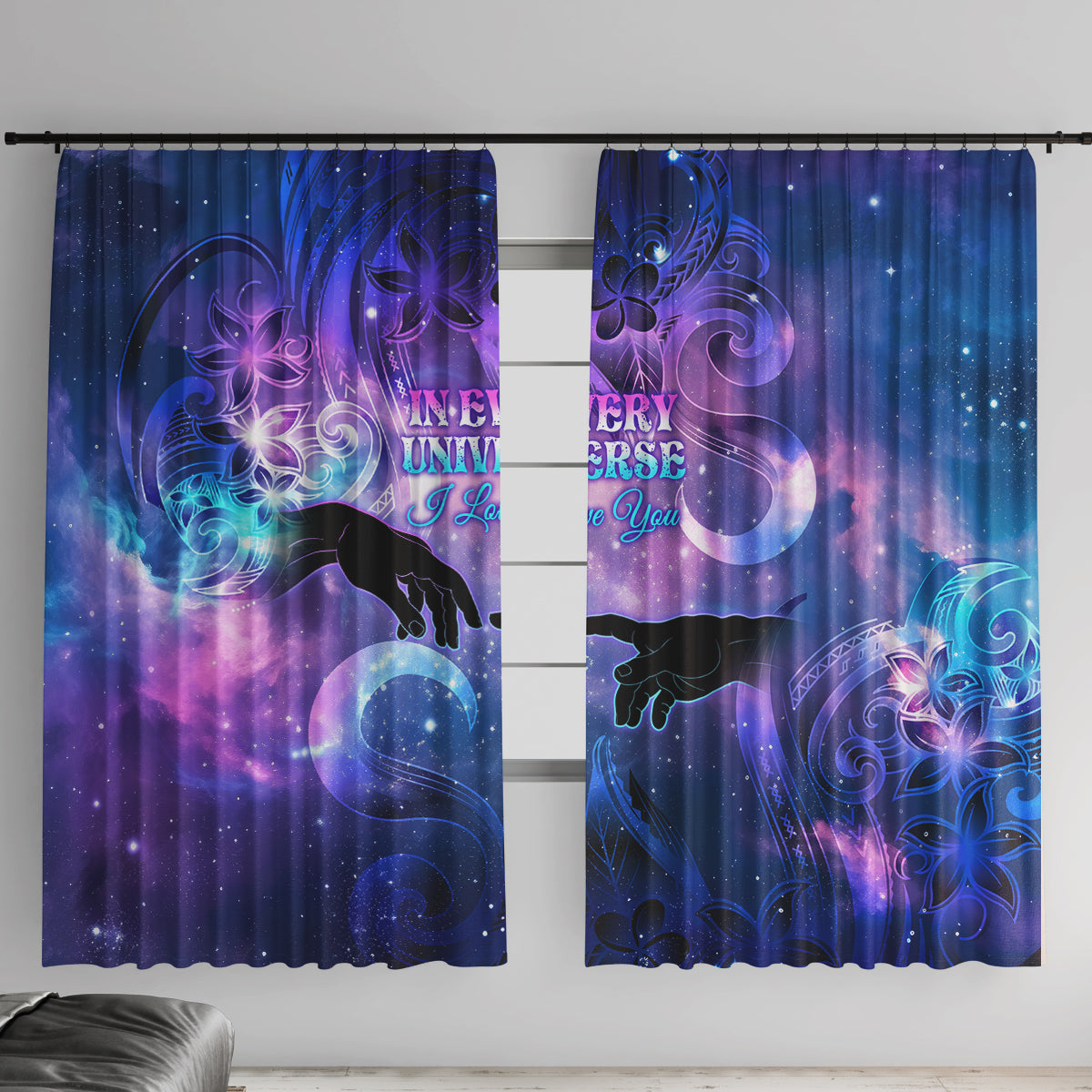 I Love You In Every Universe Personalised Window Curtain Polynesian Pattern Galaxy Style LT9 With Hooks Galaxy - Polynesian Pride