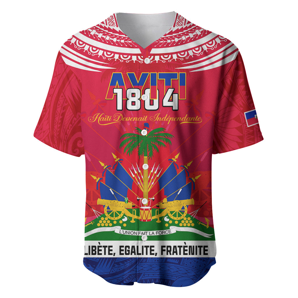 Haiti Independence Day Baseball Jersey Libete Egalite Fratenite Ayiti 1804 With Polynesian Pattern LT9 Red - Polynesian Pride