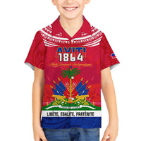 Haiti Independence Day Family Matching Off Shoulder Maxi Dress and Hawaiian Shirt Libete Egalite Fratenite Ayiti 1804 With Polynesian Pattern LT9 Son's Shirt Red - Polynesian Pride