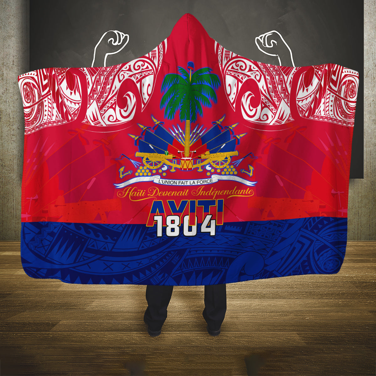 Haiti Independence Day Hooded Blanket Libete Egalite Fratenite Ayiti 1804 With Polynesian Pattern LT9 One Size Red - Polynesian Pride