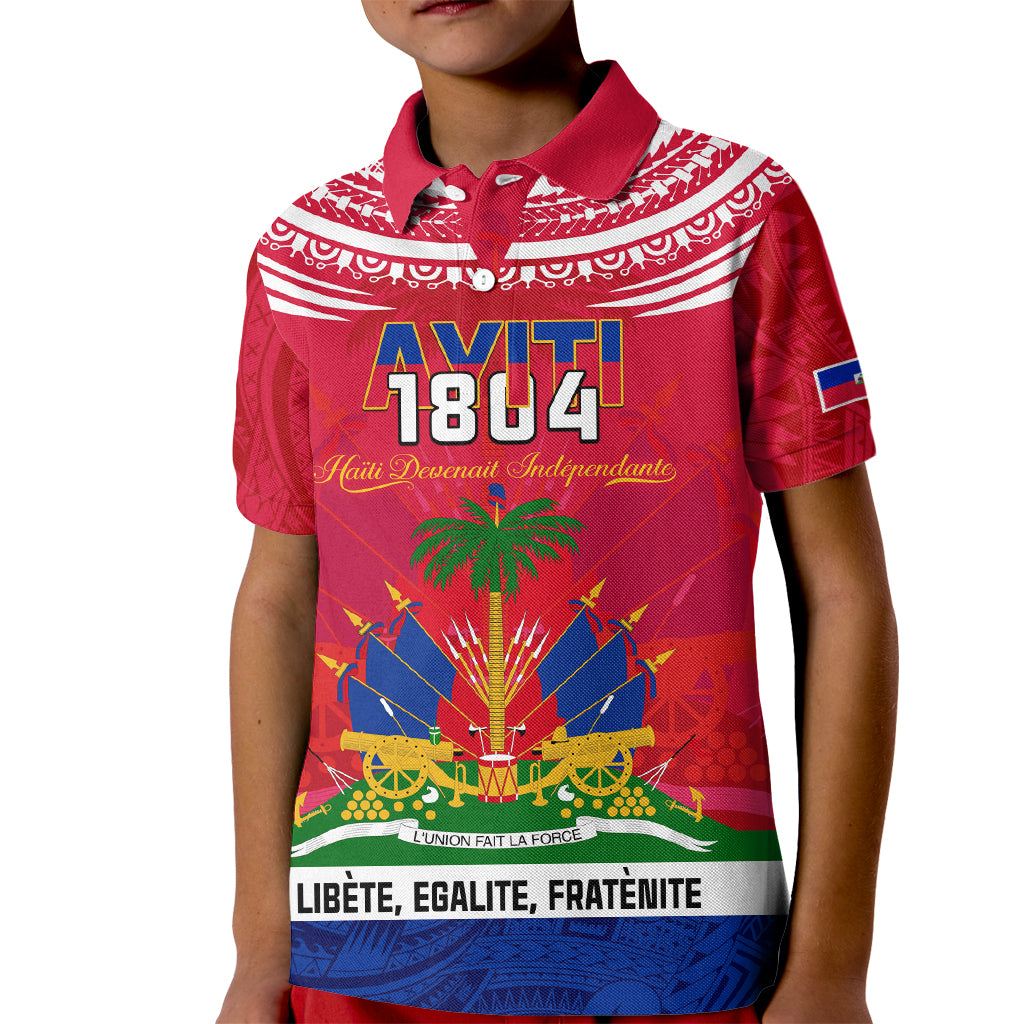 Haiti Independence Day Kid Polo Shirt Libete Egalite Fratenite Ayiti 1804 With Polynesian Pattern LT9 Kid Red - Polynesian Pride