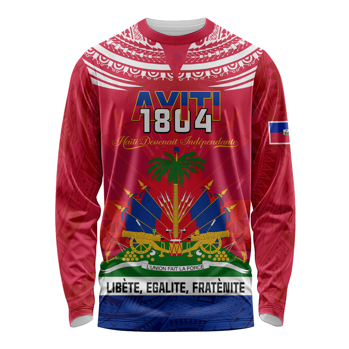 Haiti Independence Day Long Sleeve Shirt Libete Egalite Fratenite Ayiti 1804 With Polynesian Pattern LT9 Unisex Red - Polynesian Pride