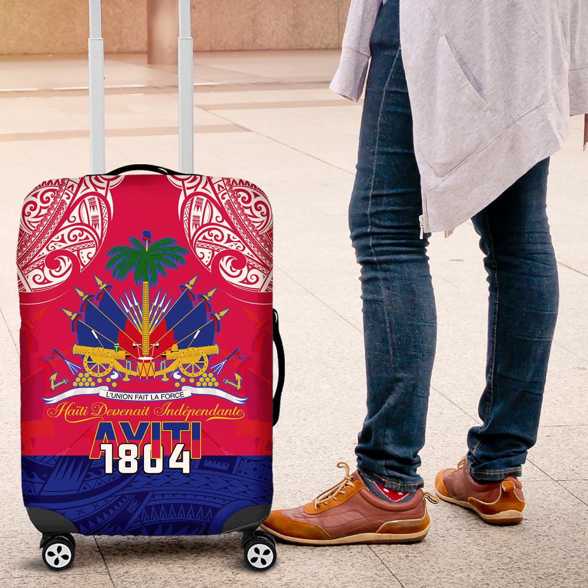 Haiti Independence Day Luggage Cover Libete Egalite Fratenite Ayiti 1804 With Polynesian Pattern LT9 Red - Polynesian Pride