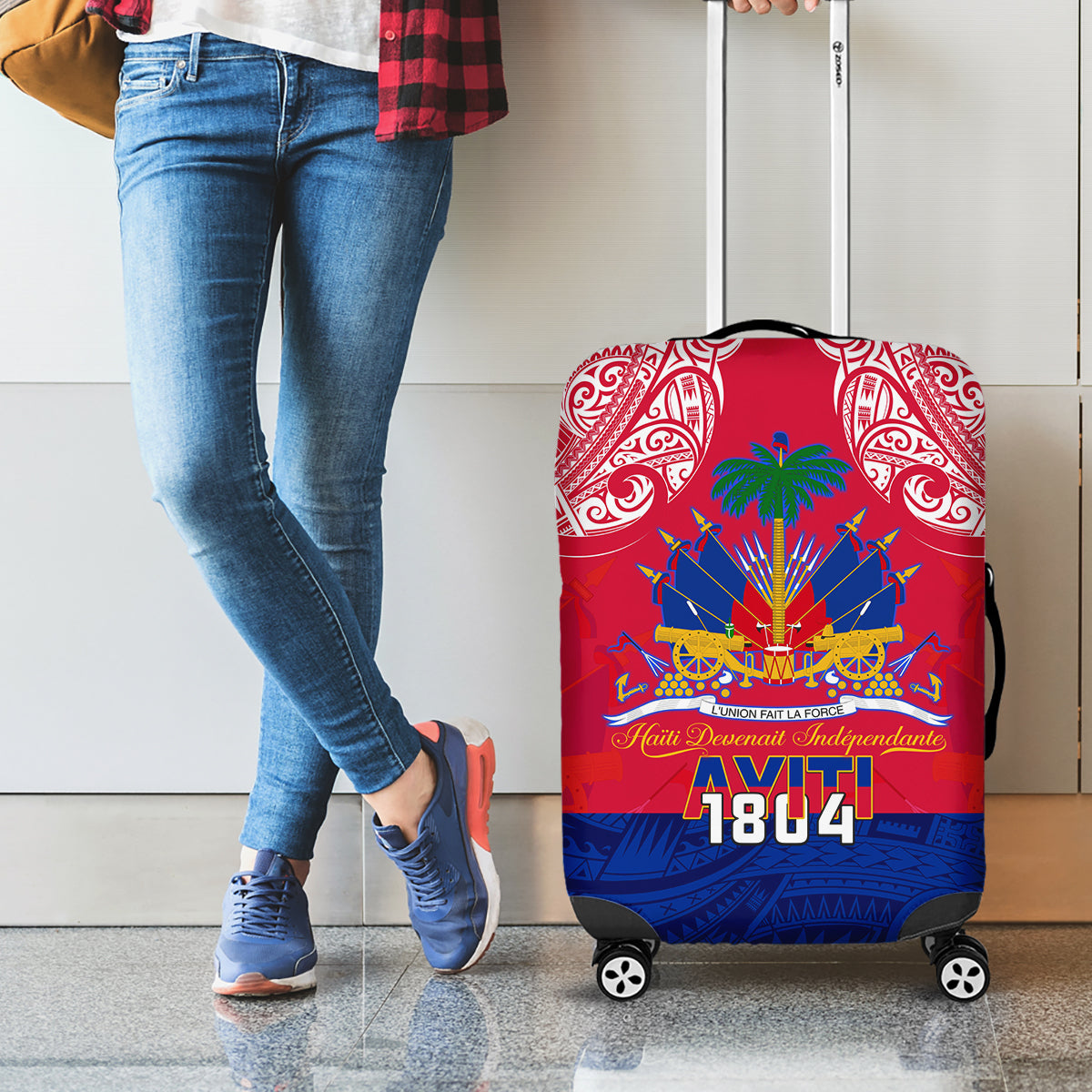 Haiti Independence Day Luggage Cover Libete Egalite Fratenite Ayiti 1804 With Polynesian Pattern LT9 - Polynesian Pride