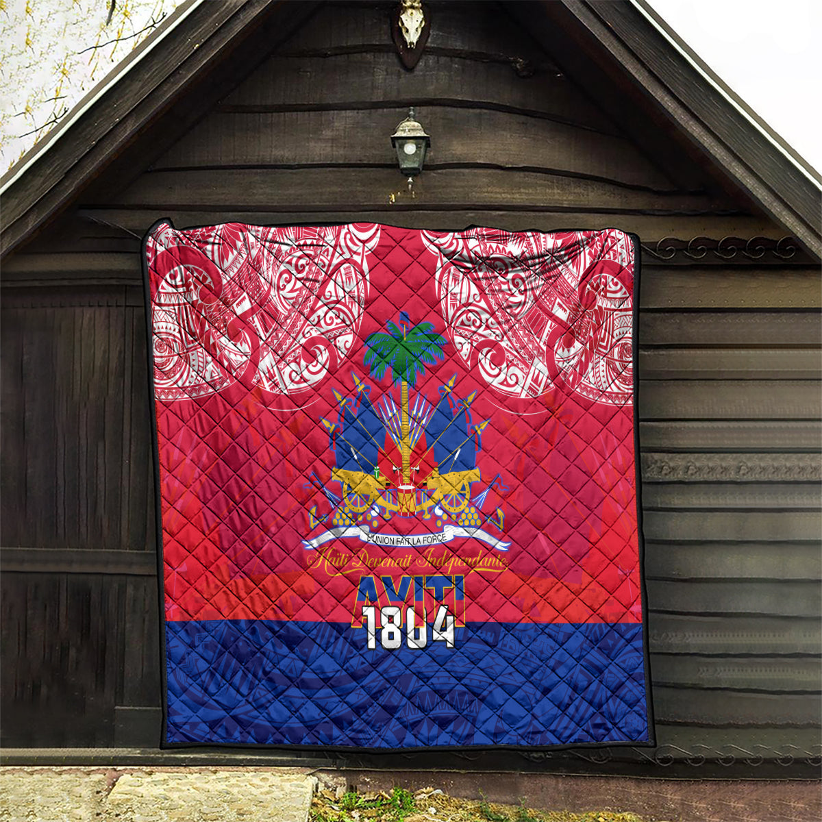 Haiti Independence Day Quilt Libete Egalite Fratenite Ayiti 1804 With Polynesian Pattern LT9 - Polynesian Pride