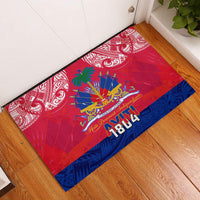 Haiti Independence Day Rubber Doormat Libete Egalite Fratenite Ayiti 1804 With Polynesian Pattern LT9 Red - Polynesian Pride