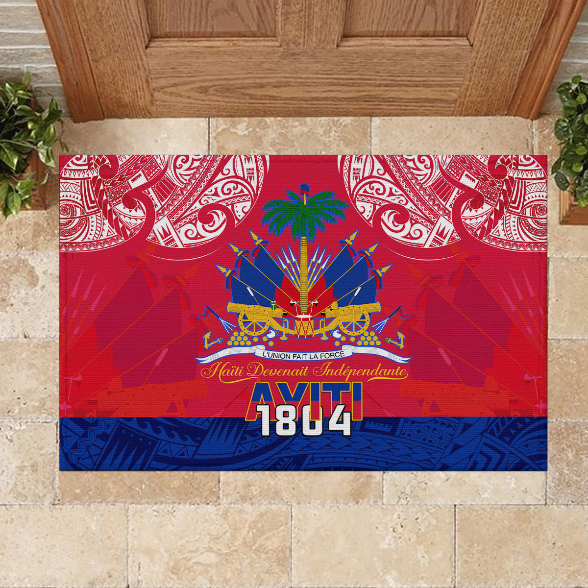 Haiti Independence Day Rubber Doormat Libete Egalite Fratenite Ayiti 1804 With Polynesian Pattern LT9 - Polynesian Pride