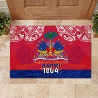 Haiti Independence Day Rubber Doormat Libete Egalite Fratenite Ayiti 1804 With Polynesian Pattern LT9 - Polynesian Pride
