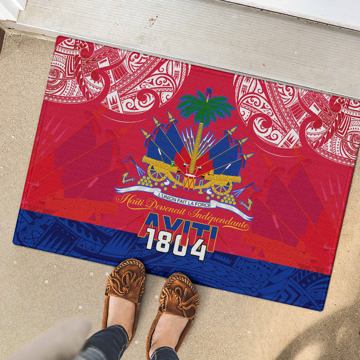 Haiti Independence Day Rubber Doormat Libete Egalite Fratenite Ayiti 1804 With Polynesian Pattern LT9 - Polynesian Pride
