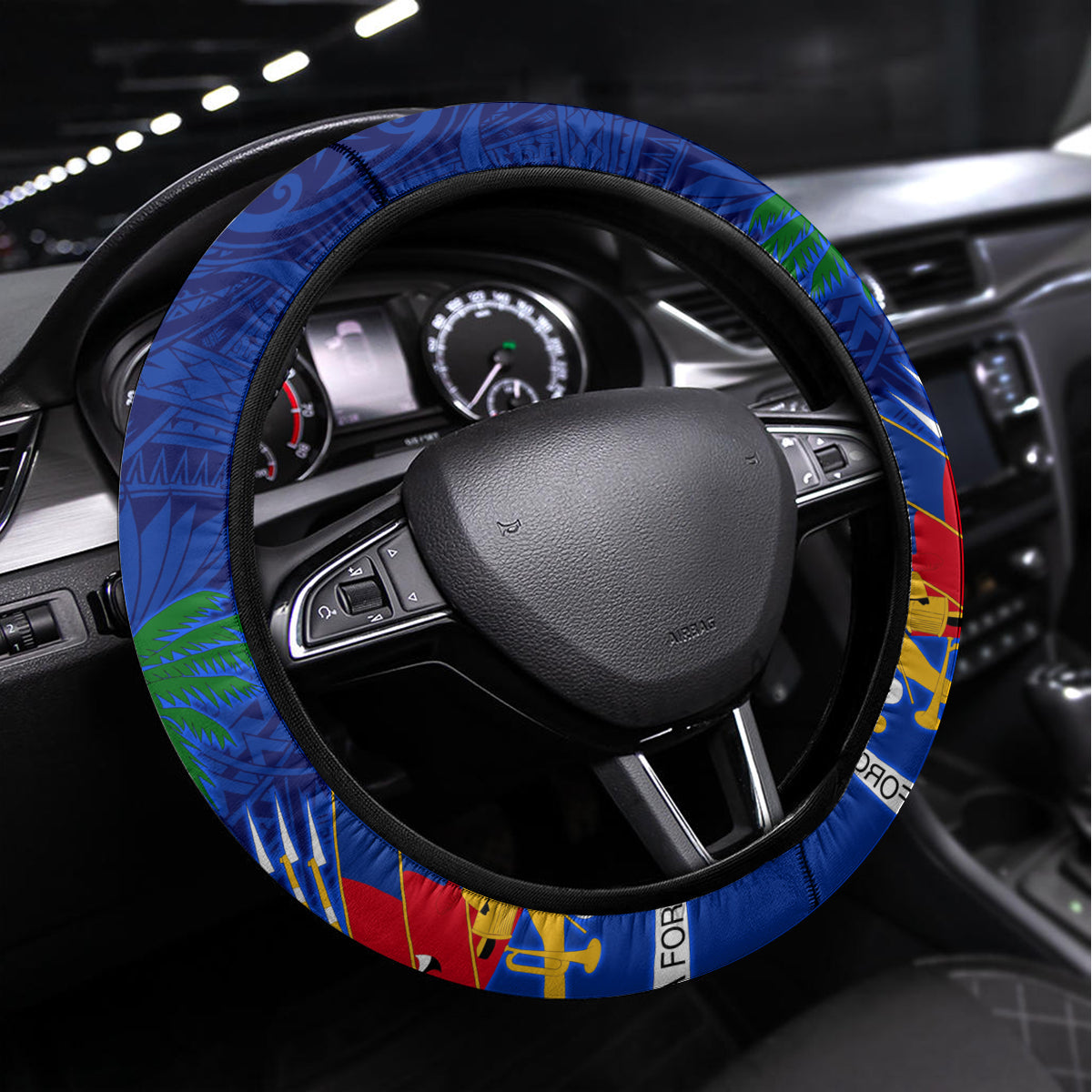 Haiti Independence Day Steering Wheel Cover Libete Egalite Fratenite Ayiti 1804 With Polynesian Pattern LT9 Universal Fit Red - Polynesian Pride