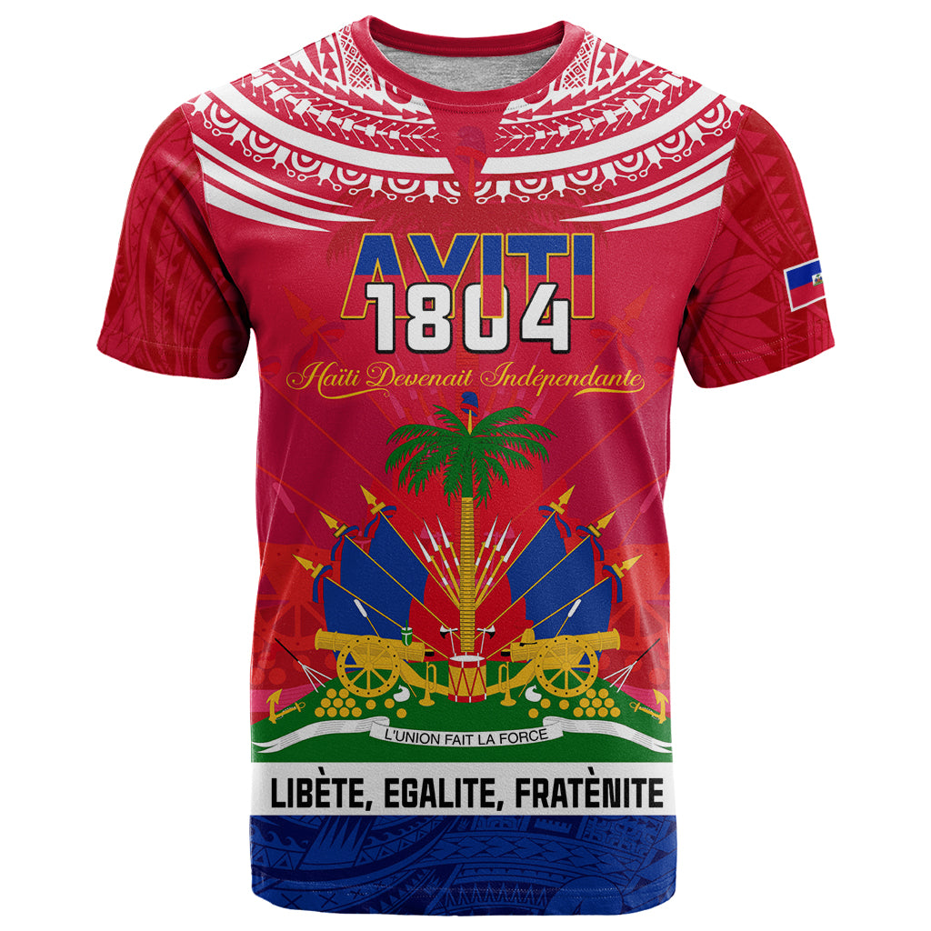 Haiti Independence Day T Shirt Libete Egalite Fratenite Ayiti 1804 With Polynesian Pattern LT9 Red - Polynesian Pride