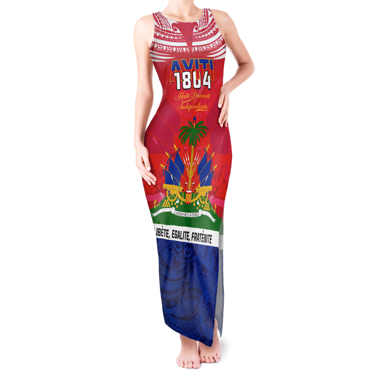 Haiti Independence Day Tank Maxi Dress Libete Egalite Fratenite Ayiti 1804 With Polynesian Pattern LT9 Women Red - Polynesian Pride