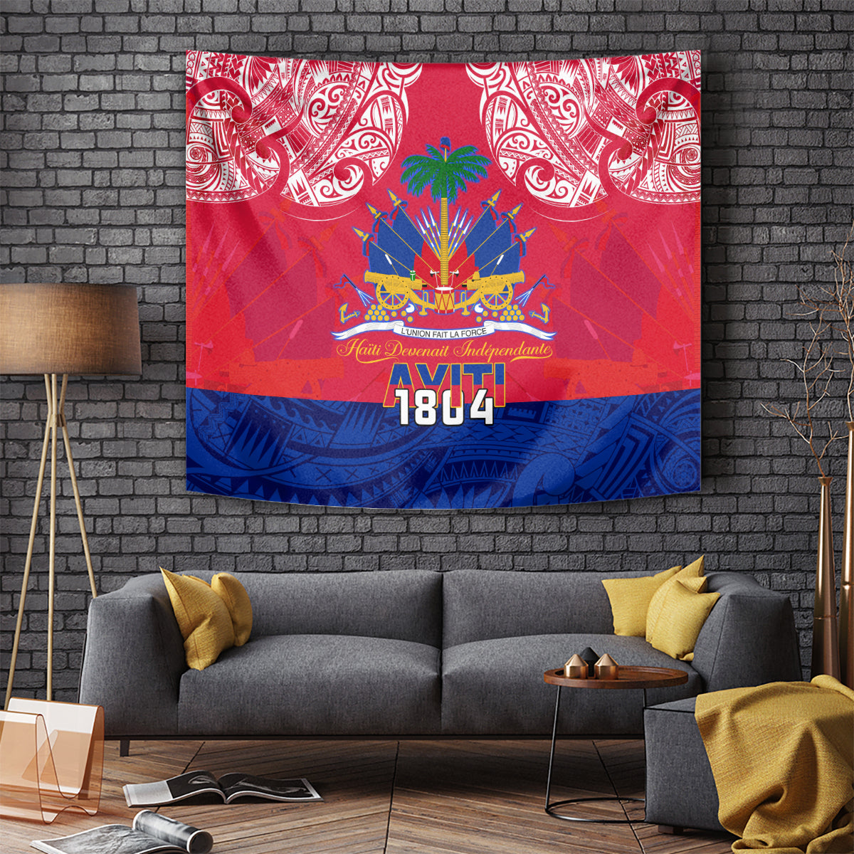 Haiti Independence Day Tapestry Libete Egalite Fratenite Ayiti 1804 With Polynesian Pattern LT9 Red - Polynesian Pride