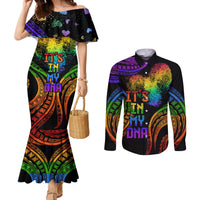 Personalised Its In My DNA Valentine Day Couples Matching Mermaid Dress and Long Sleeve Button Shirt Fingerprint Heart with Color Pride Flag LT9 - Polynesian Pride