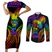 Personalised Its In My DNA Valentine Day Couples Matching Short Sleeve Bodycon Dress and Long Sleeve Button Shirt Fingerprint Heart with Color Pride Flag LT9 - Polynesian Pride