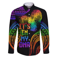 Personalised Its In My DNA Valentine Day Family Matching Long Sleeve Bodycon Dress and Hawaiian Shirt Fingerprint Heart with Color Pride Flag LT9 Dad's Shirt - Long Sleeve - Polynesian Pride