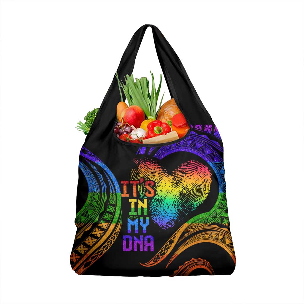 Personalised Its In My DNA Valentine Day Grocery Bag Fingerprint Heart with Color Pride Flag LT9 1-pack One Size Black - Polynesian Pride