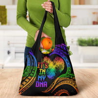 Personalised Its In My DNA Valentine Day Grocery Bag Fingerprint Heart with Color Pride Flag LT9 - Polynesian Pride