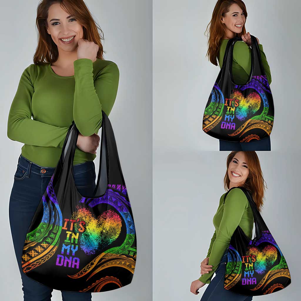 Personalised Its In My DNA Valentine Day Grocery Bag Fingerprint Heart with Color Pride Flag LT9 - Polynesian Pride
