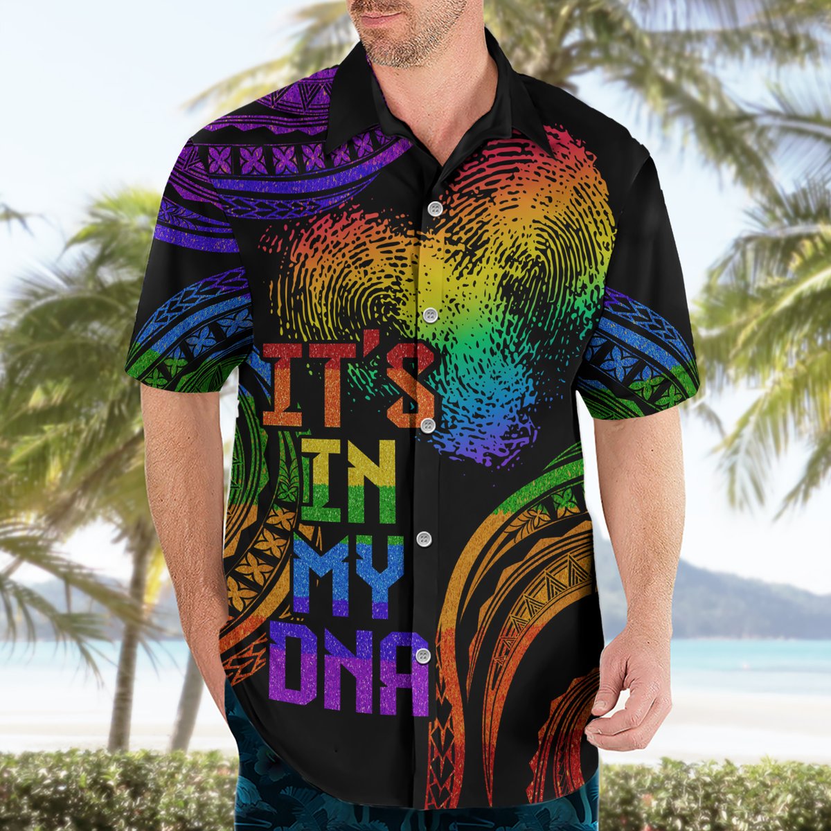 Personalised Its In My DNA Valentine Day Hawaiian Shirt Fingerprint Heart with Color Pride Flag LT9 - Polynesian Pride