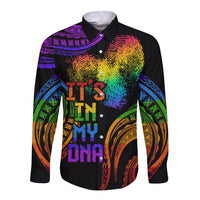Personalised Its In My DNA Valentine Day Long Sleeve Button Shirt Fingerprint Heart with Color Pride Flag LT9 Unisex - Polynesian Pride