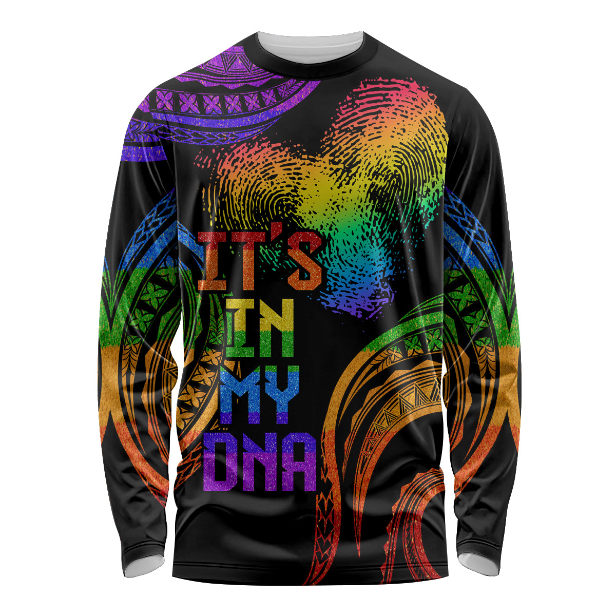 Personalised Its In My DNA Valentine Day Long Sleeve Shirt Fingerprint Heart with Color Pride Flag LT9 Unisex - Polynesian Pride