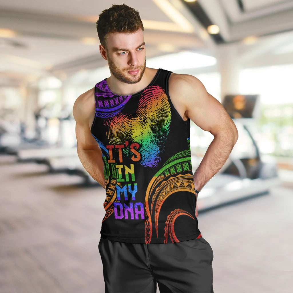 Personalised Its In My DNA Valentine Day Men Tank Top Fingerprint Heart with Color Pride Flag LT9 - Polynesian Pride