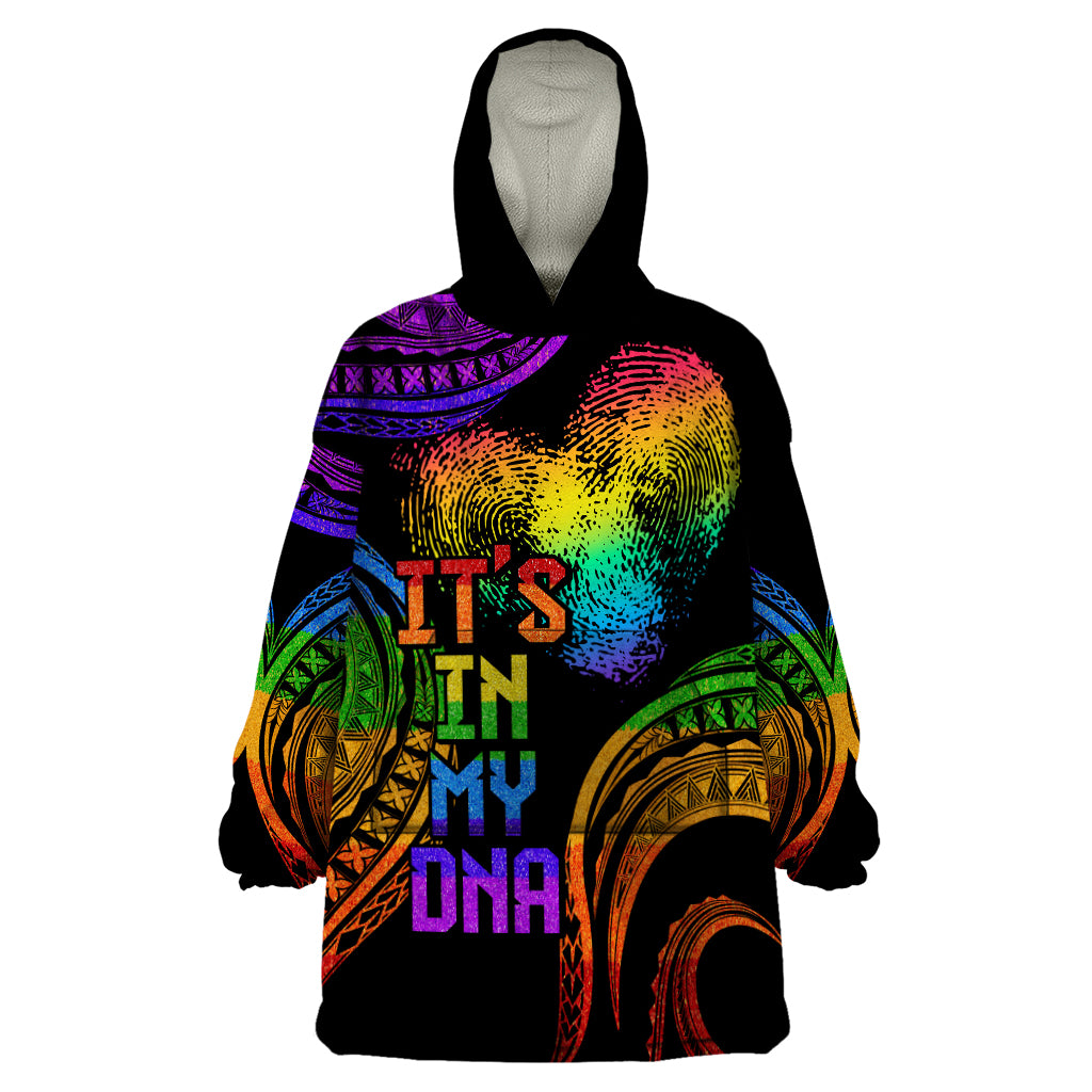 Personalised Its In My DNA Valentine Day Wearable Blanket Hoodie Fingerprint Heart with Color Pride Flag LT9 One Size - Polynesian Pride