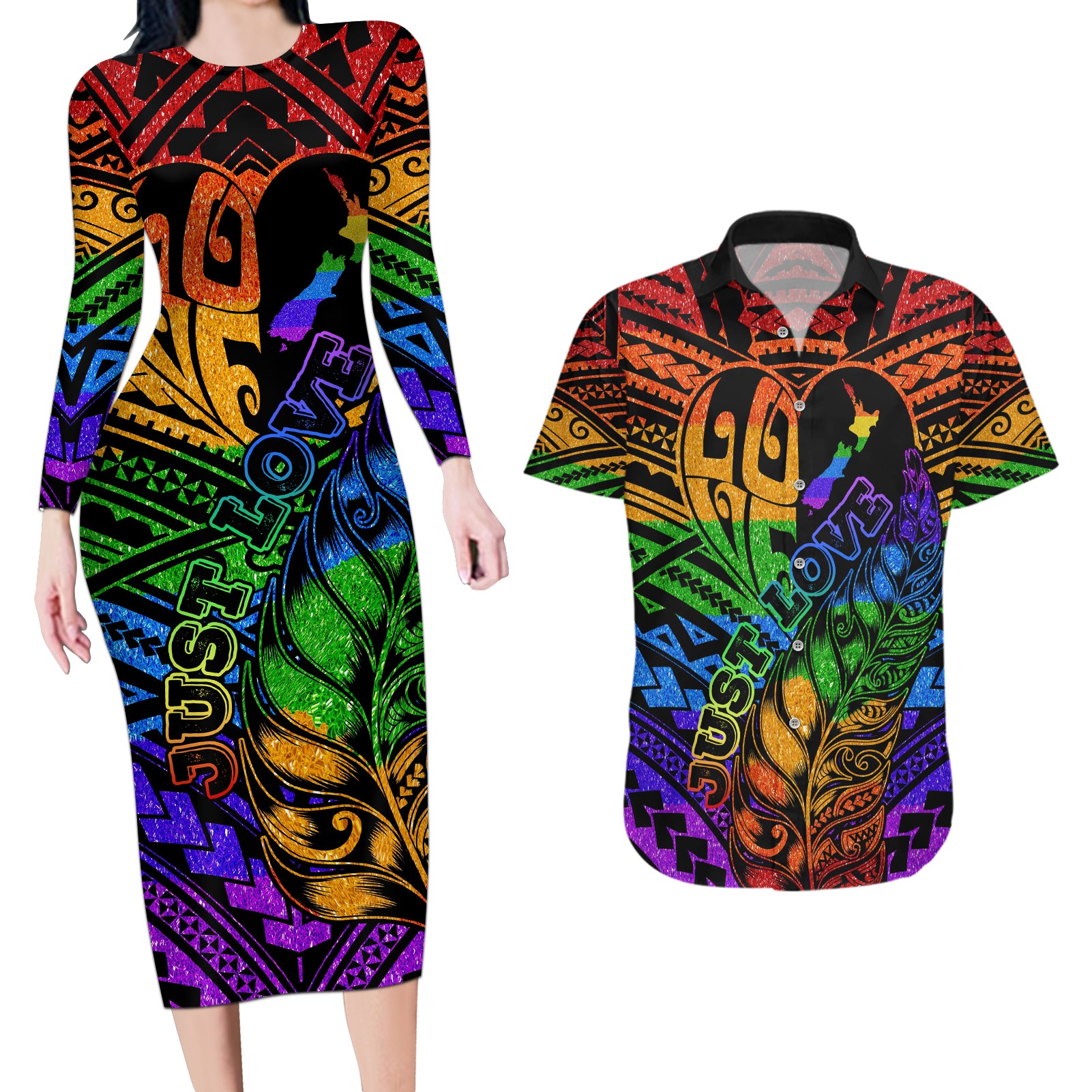 New Zealand LGBT Fern Heart Couples Matching Long Sleeve Bodycon Dress and Hawaiian Shirt Dont judge What You Dont Understand LT9 - Polynesian Pride