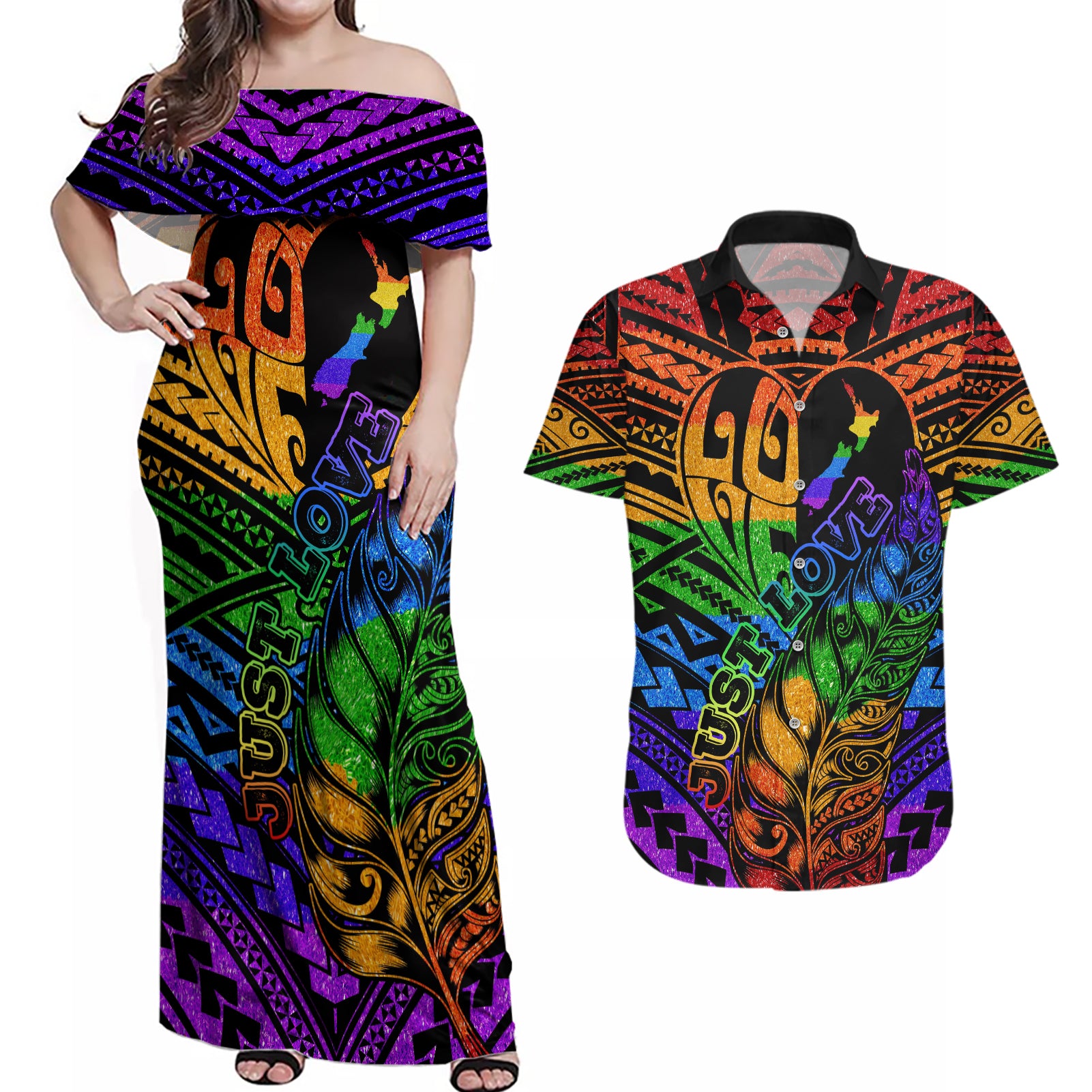 New Zealand LGBT Fern Heart Couples Matching Off Shoulder Maxi Dress and Hawaiian Shirt Dont judge What You Dont Understand LT9 - Polynesian Pride