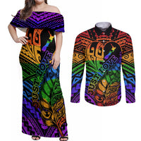 New Zealand LGBT Fern Heart Couples Matching Off Shoulder Maxi Dress and Long Sleeve Button Shirt Dont judge What You Dont Understand LT9 - Polynesian Pride