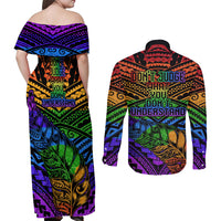New Zealand LGBT Fern Heart Couples Matching Off Shoulder Maxi Dress and Long Sleeve Button Shirt Dont judge What You Dont Understand LT9 - Polynesian Pride