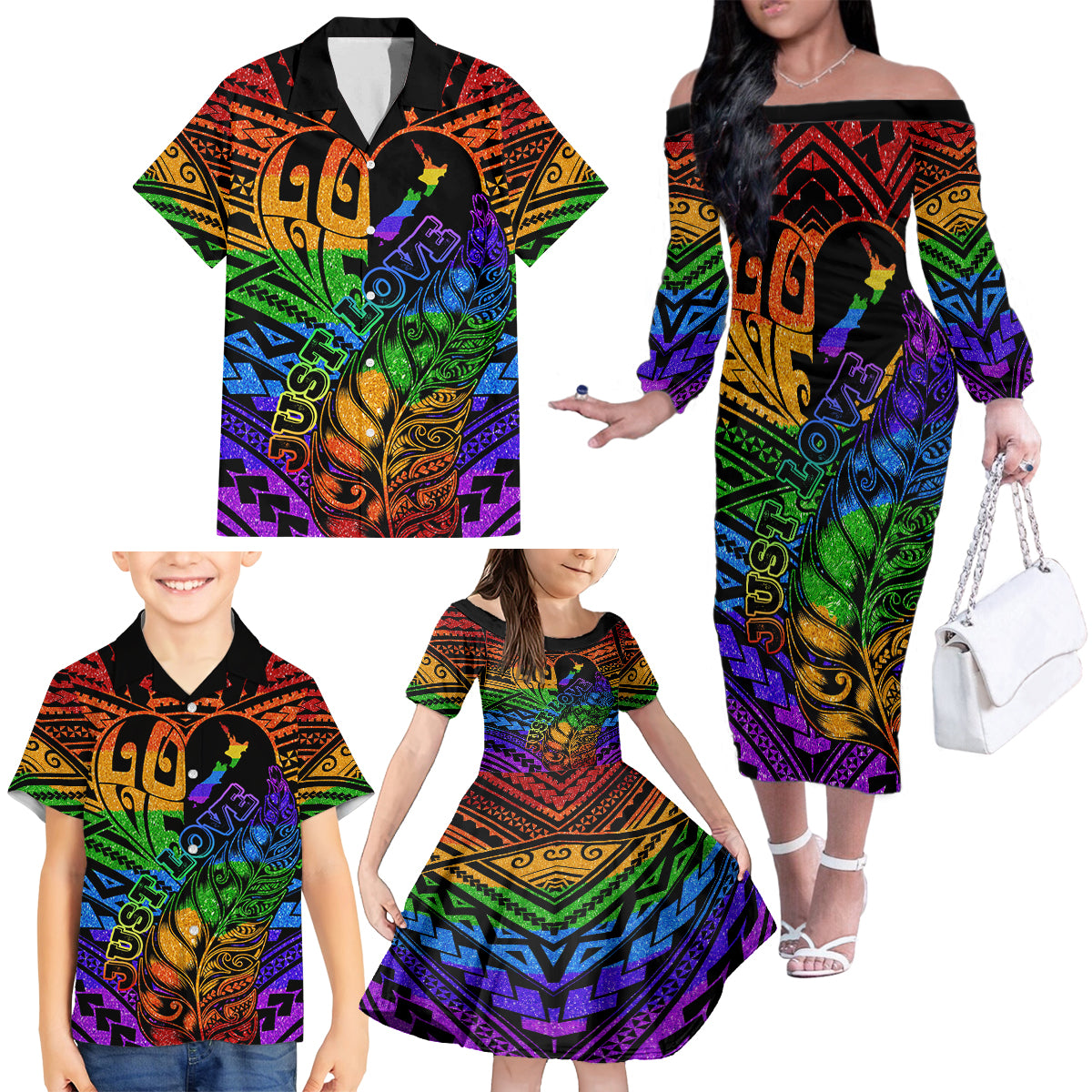 New Zealand LGBT Fern Heart Family Matching Off Shoulder Long Sleeve Dress and Hawaiian Shirt Dont judge What You Dont Understand LT9 - Polynesian Pride