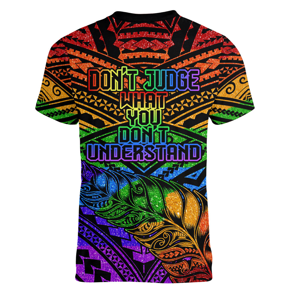 New Zealand LGBT Fern Heart Women V Neck T Shirt Dont judge What You Dont Understand LT9 - Polynesian Pride
