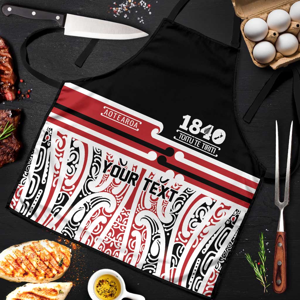 Personalised Toitu Te Tiriti Aotearoa 1840 Apron Red Kowhaiwhai Puhoro LT9 Black - Polynesian Pride