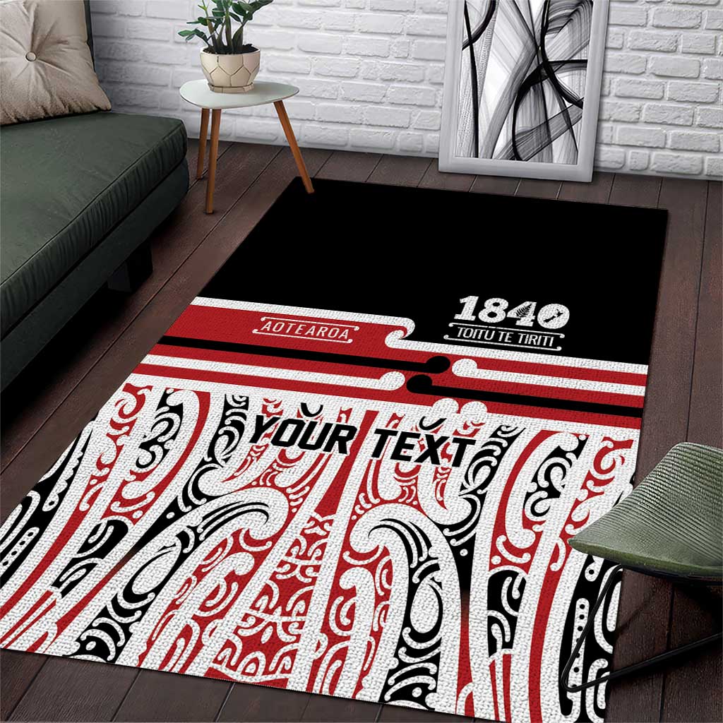 Personalised Toitu Te Tiriti Aotearoa 1840 Area Rug Red Kowhaiwhai Puhoro LT9 Black - Polynesian Pride
