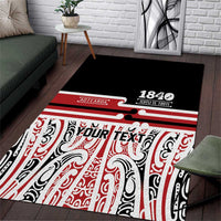 Personalised Toitu Te Tiriti Aotearoa 1840 Area Rug Red Kowhaiwhai Puhoro LT9 Black - Polynesian Pride