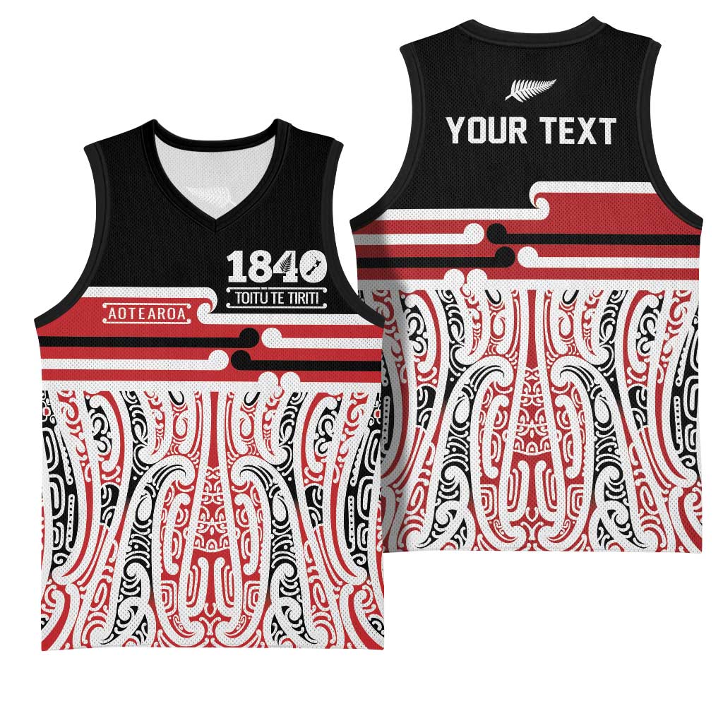 Personalised Toitu Te Tiriti Aotearoa 1840 Basketball Jersey Red Kowhaiwhai Puhoro LT9 - Polynesian Pride