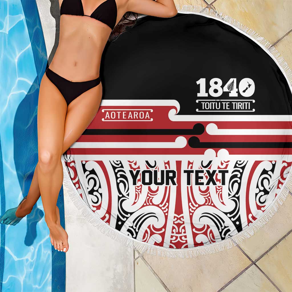 Personalised Toitu Te Tiriti Aotearoa 1840 Beach Blanket Red Kowhaiwhai Puhoro LT9 - Polynesian Pride