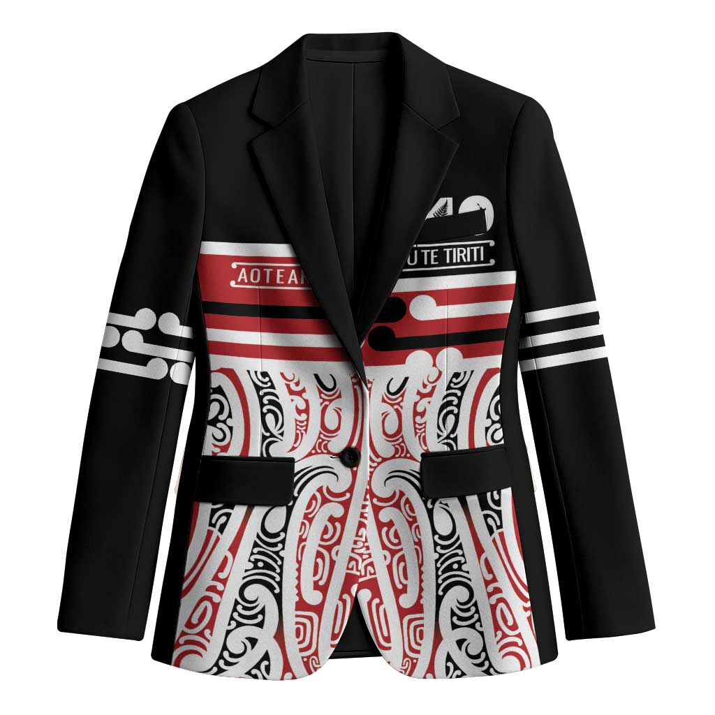 Personalised Toitu Te Tiriti Aotearoa 1840 Blazer Red Kowhaiwhai Puhoro LT9 Unisex Black - Polynesian Pride