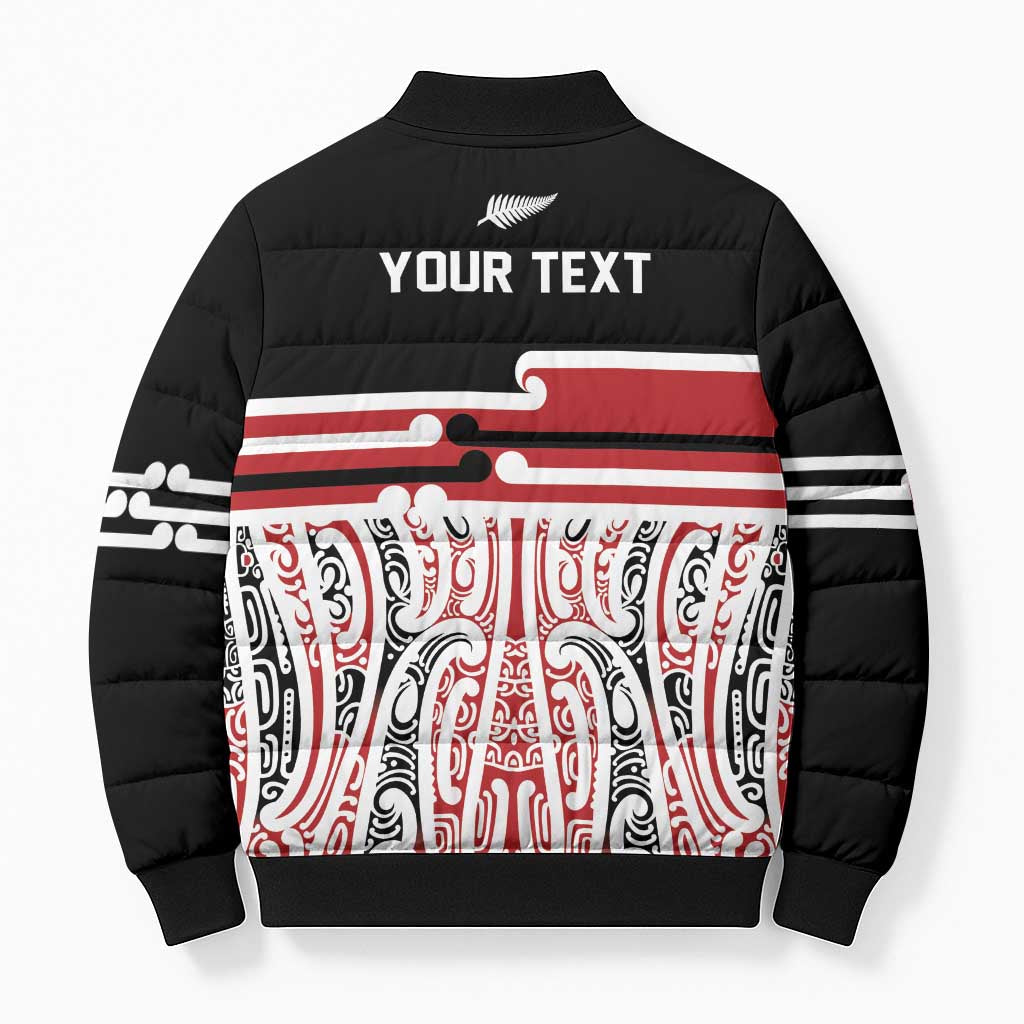 Personalised Toitu Te Tiriti Aotearoa 1840 Bomber Puffer Jacket Red Kowhaiwhai Puhoro LT9 - Polynesian Pride