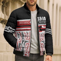Personalised Toitu Te Tiriti Aotearoa 1840 Bomber Puffer Jacket Red Kowhaiwhai Puhoro LT9 - Polynesian Pride