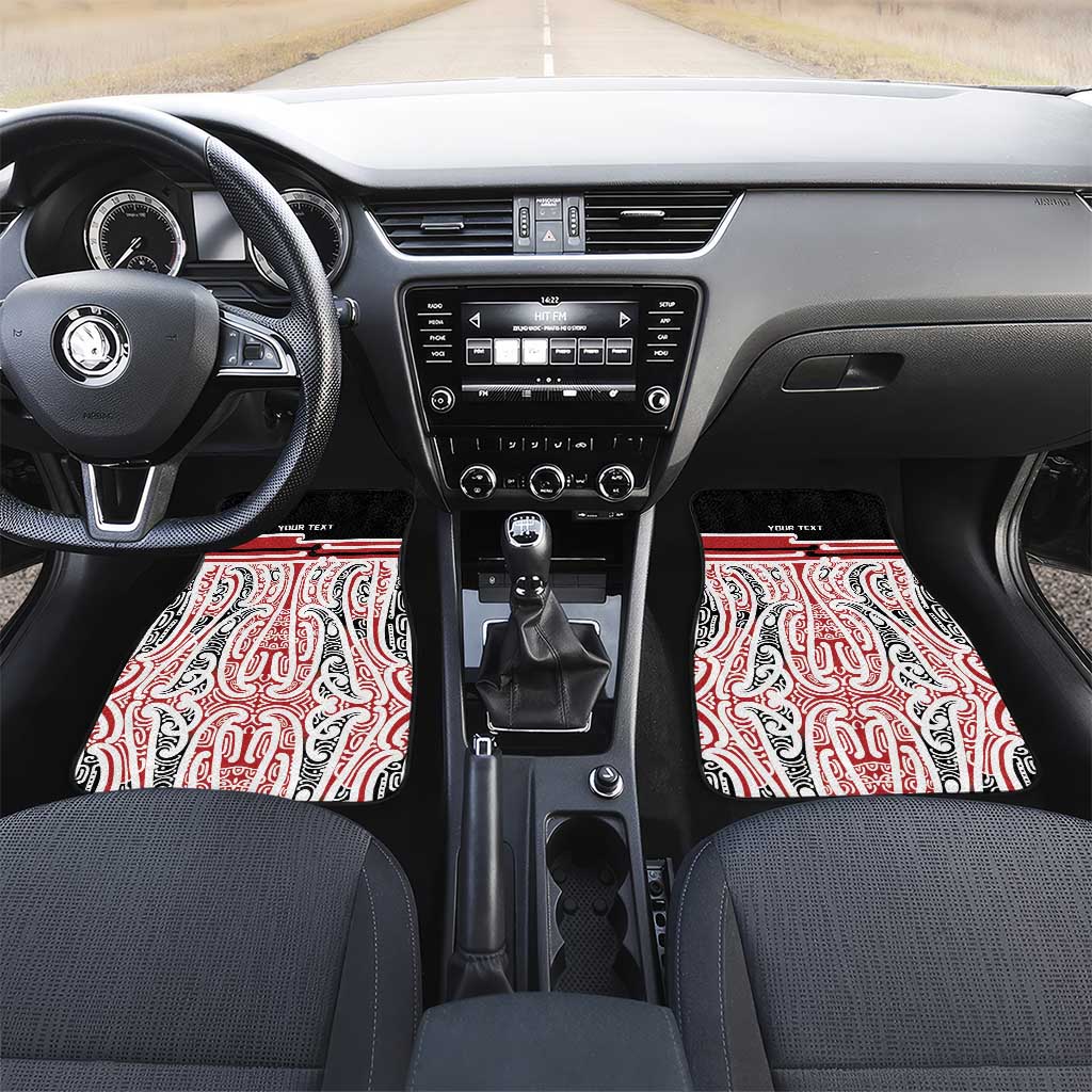 Personalised Toitu Te Tiriti Aotearoa 1840 Car Mats Red Kowhaiwhai Puhoro LT9 Set 2pcs - Front Black - Polynesian Pride