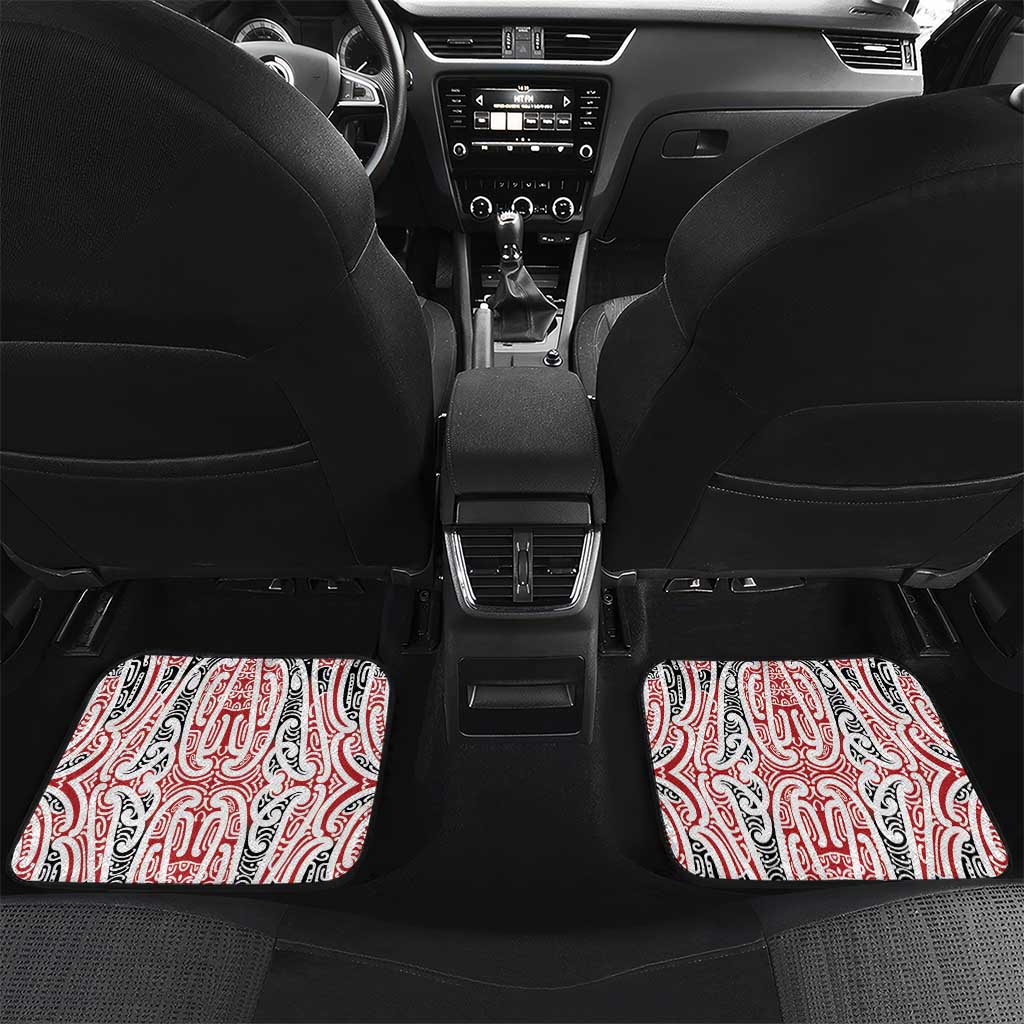 Personalised Toitu Te Tiriti Aotearoa 1840 Car Mats Red Kowhaiwhai Puhoro LT9 Set 2pcs - Back Black - Polynesian Pride