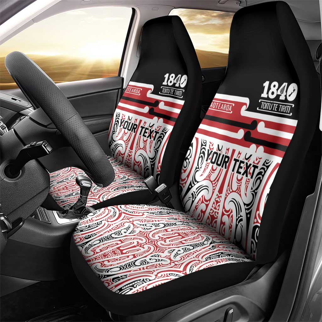 Personalised Toitu Te Tiriti Aotearoa 1840 Car Seat Cover Red Kowhaiwhai Puhoro - Polynesian Pride