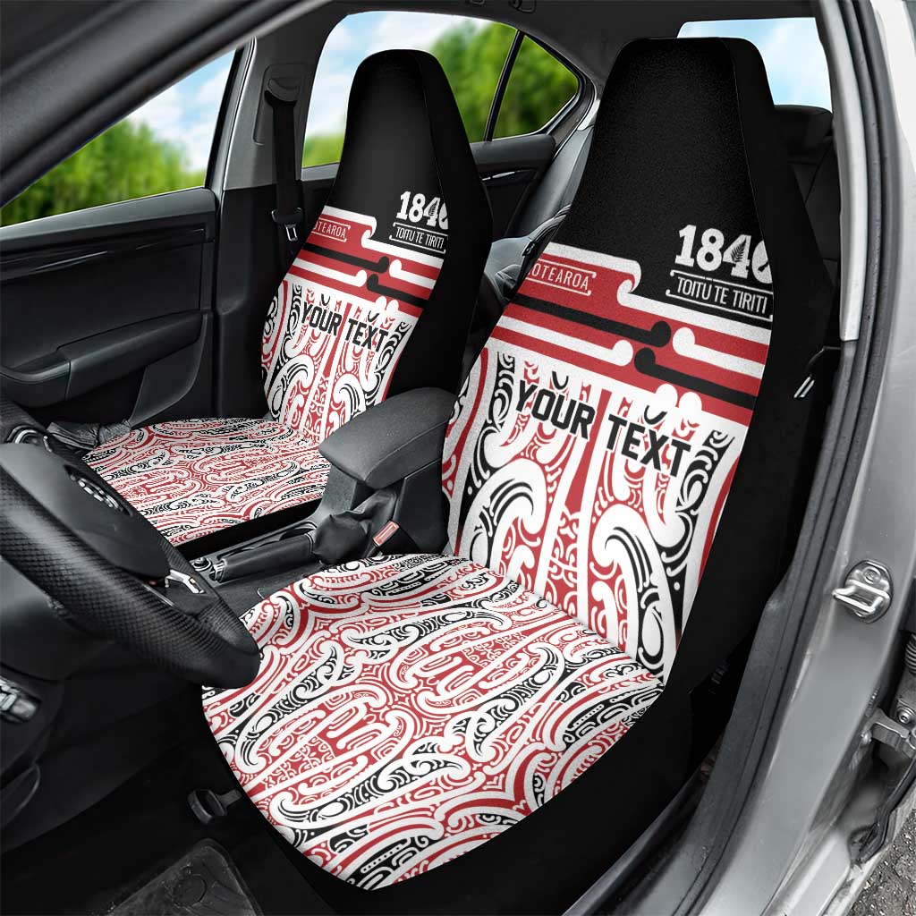 Personalised Toitu Te Tiriti Aotearoa 1840 Car Seat Cover Red Kowhaiwhai Puhoro - Polynesian Pride
