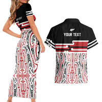 Personalised Toitu Te Tiriti Aotearoa 1840 Couples Matching Short Sleeve Bodycon Dress and Hawaiian Shirt Red Kowhaiwhai Puhoro - Polynesian Pride
